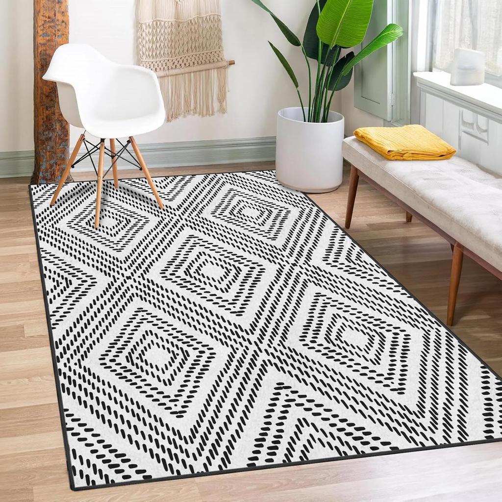 African American Tribal Geometric Area Rug Washable Carpet for Bedroom Living Room Kitchen Entrance Non Slip Flannel Carpets