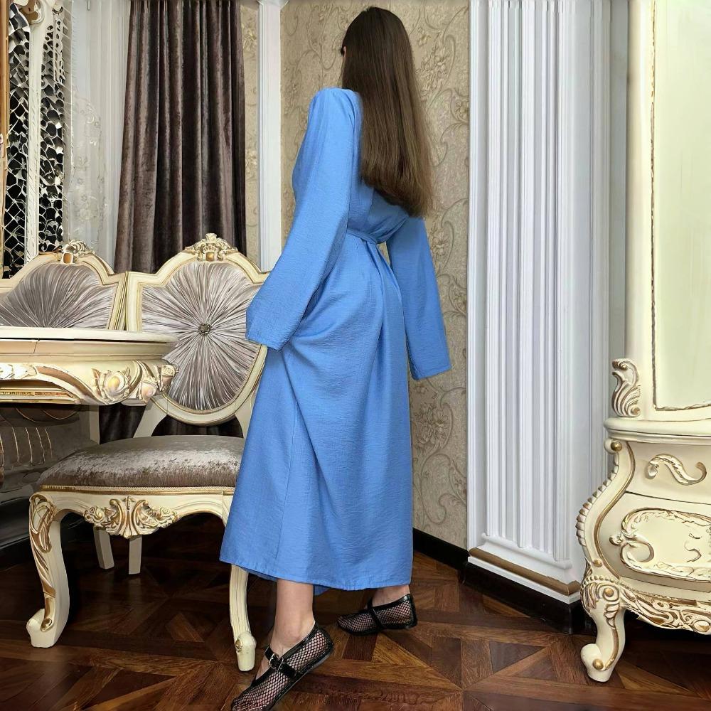 LYRIA Fashionable Pure Color Belted Slimming Long Dress New Women's Clothing One Piece Dress Stylish Wraparound