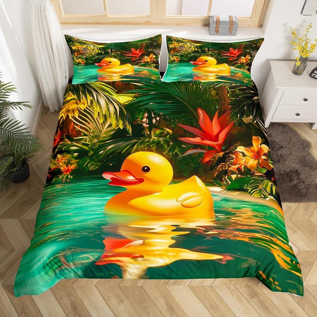 Yellow Duck Duvet Cover Twin Cartoon Ducks Comforter Cover Farmhouse Wild Animal Bedding Set Rustic Country Wildlife Quilt Cover