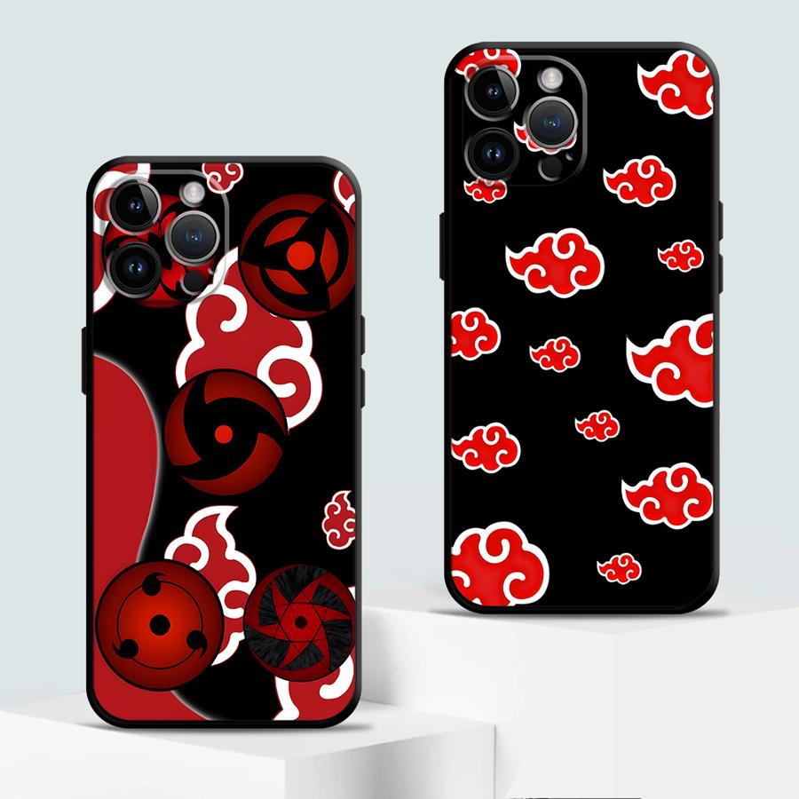 Case for iPhone 13 12 11 Pro Max XR 7 8 15 16 14 Plus XS Max Black Soft Phone Cover Akatsuki Cool Cloud