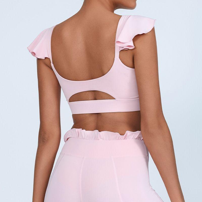

Foreign Trade Yoga Top Women Wrap-around Shockproof Frill Nude Feel Quick-Drying Beauty Back High Waist Vest Sports Fitness Bra Sakura Powder L/8