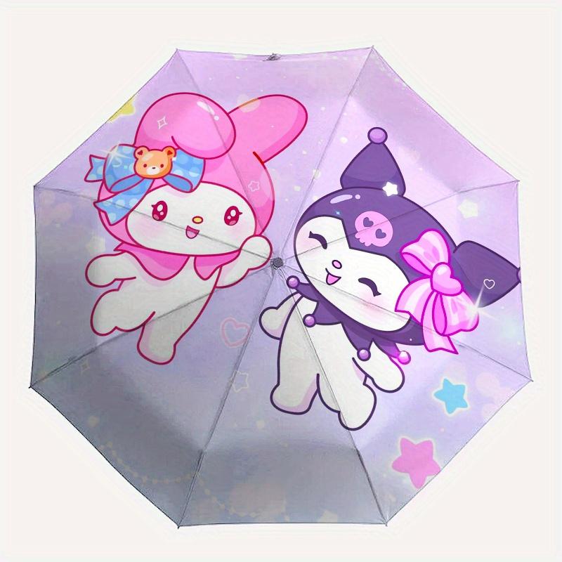My Melody, Kuromi Automatic Opening and Closing Parasol Compact Travel Umbrella with 8 Ribs for Women and Men Ideal Birthday/Christmas Gift,