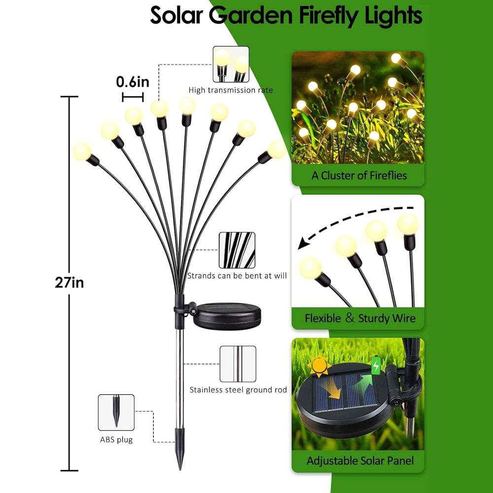 Solar Firefly Lights Outdoor, 2 Lighting Modes Wind Sway Twinkle Solar Garden Lamp IP65 Waterproof Decor Light for Yard Patio Path Lawn