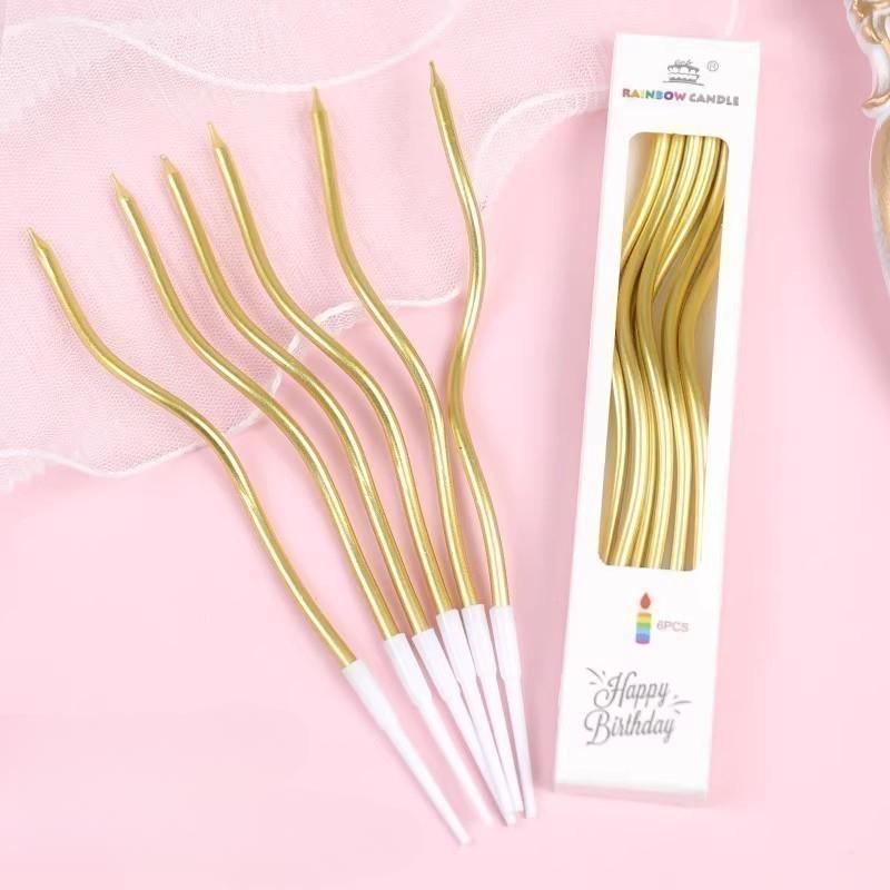 Cake Decoration Plugins, Ornaments, Vintage Curved Candles, Birthday Parties, Baking, Five Colors, Electroplating, Curved Candles