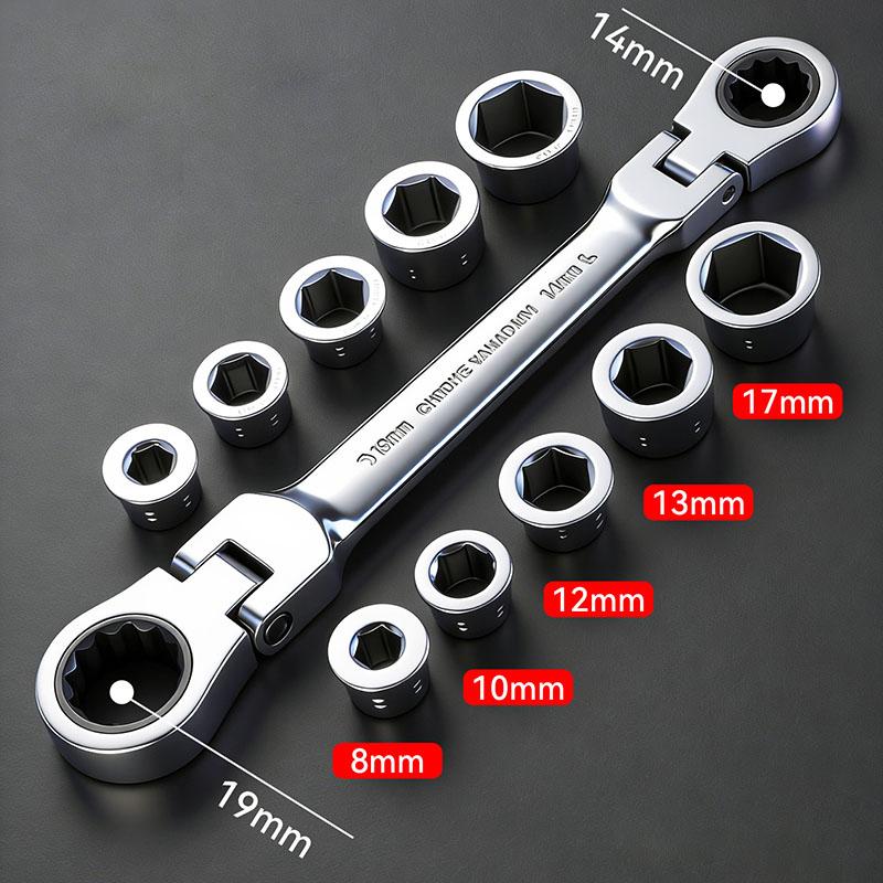 7-in-1 Double Head Ratchet Wrench Set with Interchangeable Shaking Heads Flexible Joint Removable Socket for Multi Size Tasks