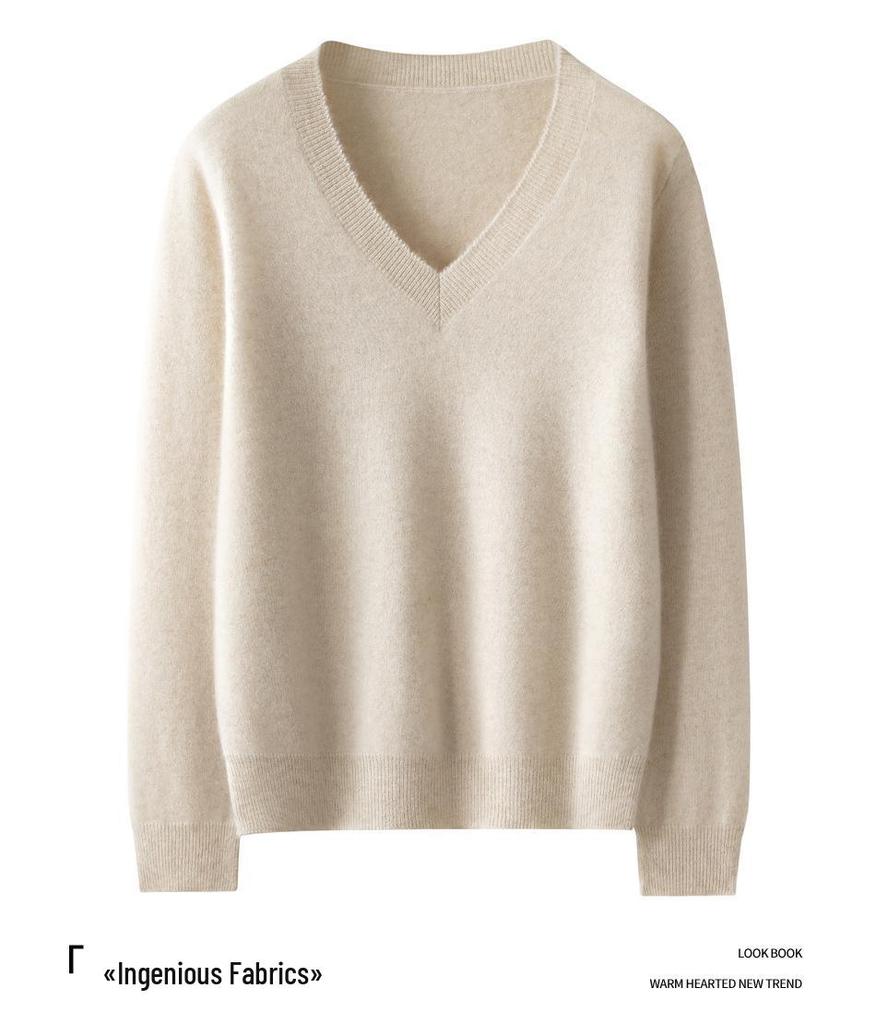 2025 Autumn/Winter Women's Cashmere V-Neck Sweater - Seven-Gauge, Long Sleeve, Loose Fit, Casual Base Layer