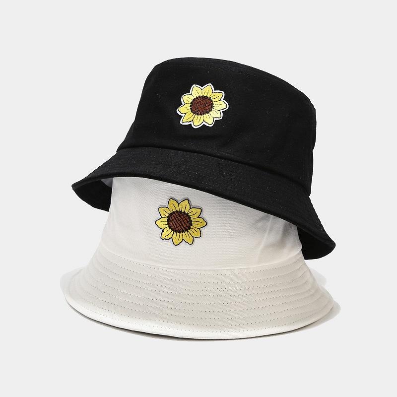 New sunflower applique bucket hat female tide small fresh pot hat student foldable sun hat