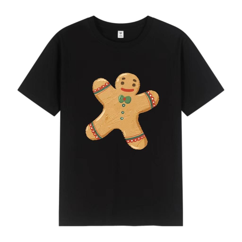 

Christmas Short Sleeved Gingerbread Printed Womens Loose and Comfortable Plus Size Tshirt New Year Party Clothing S