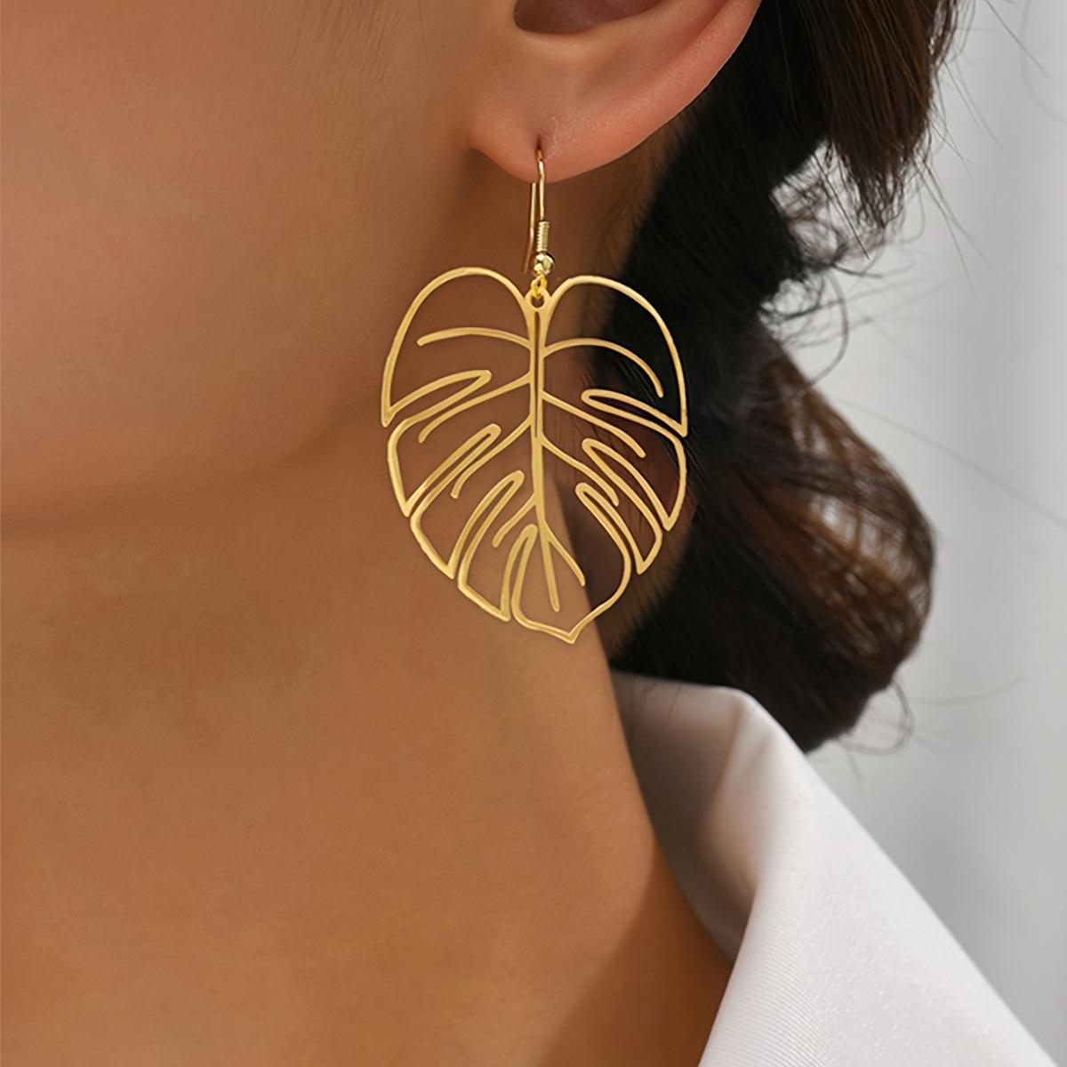 

Серьги-подвески из нержавеющей стали в богемном стиле с полым узором в виде листьев для женщин, геометрические женские украшения золотой