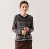Women's Fashionable Cashmere Cardigan - Round Neck, Inlaid Pattern, Loose Fit, Warm for Autumn/Winter