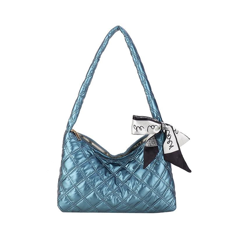 

Trendy fashion rhombus embroidered thread underarm bag women s lightweight casual nylon handbag outdoor commuter popular shoulder bag one size fits all зелений