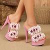 Fashion 15cm Stiletto Heel Wedding Shoes with Crystal Embellishment - Waterproof Platform Sandals for Bridal & Evening Event
