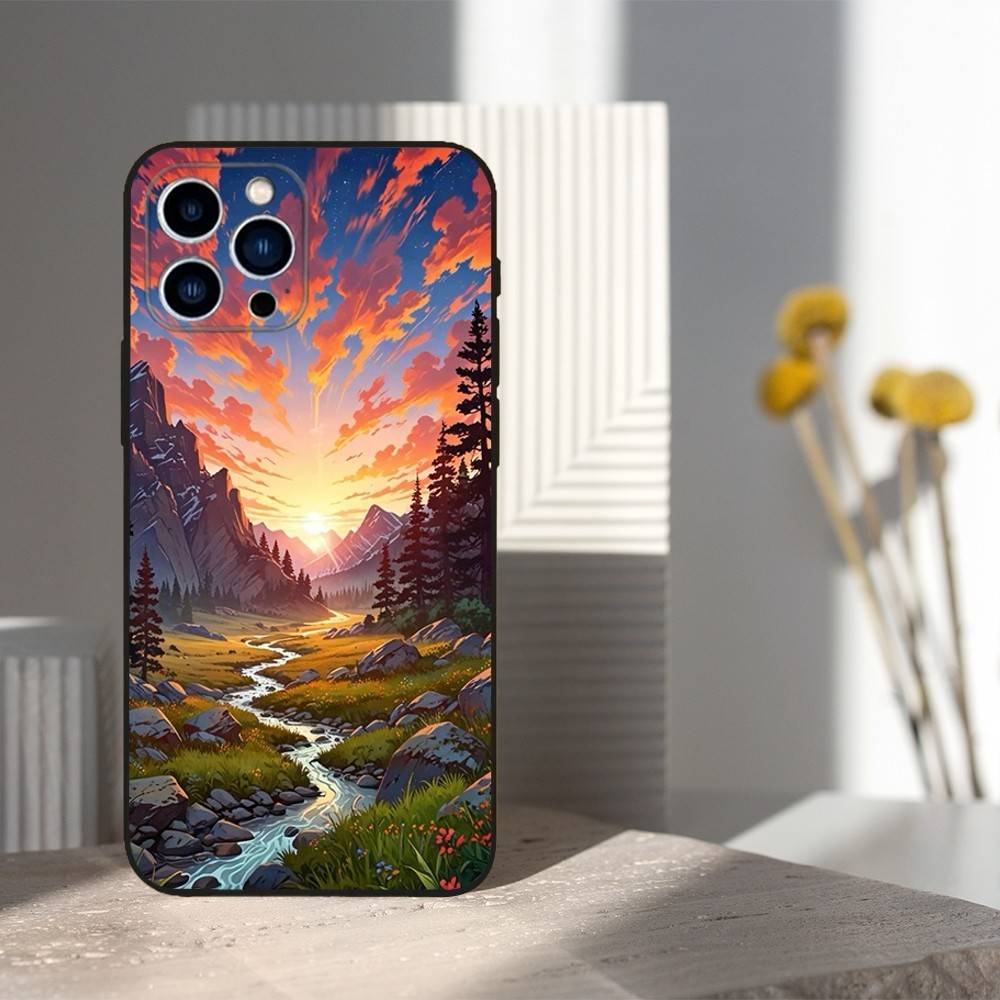 

Painting Art River Case For iPhone 12,14,15,16,17,13,11,X,Mini,Plus,Pro Max,8,7,XR,SE,XS,Soft Silicone Black iPhone11PRO