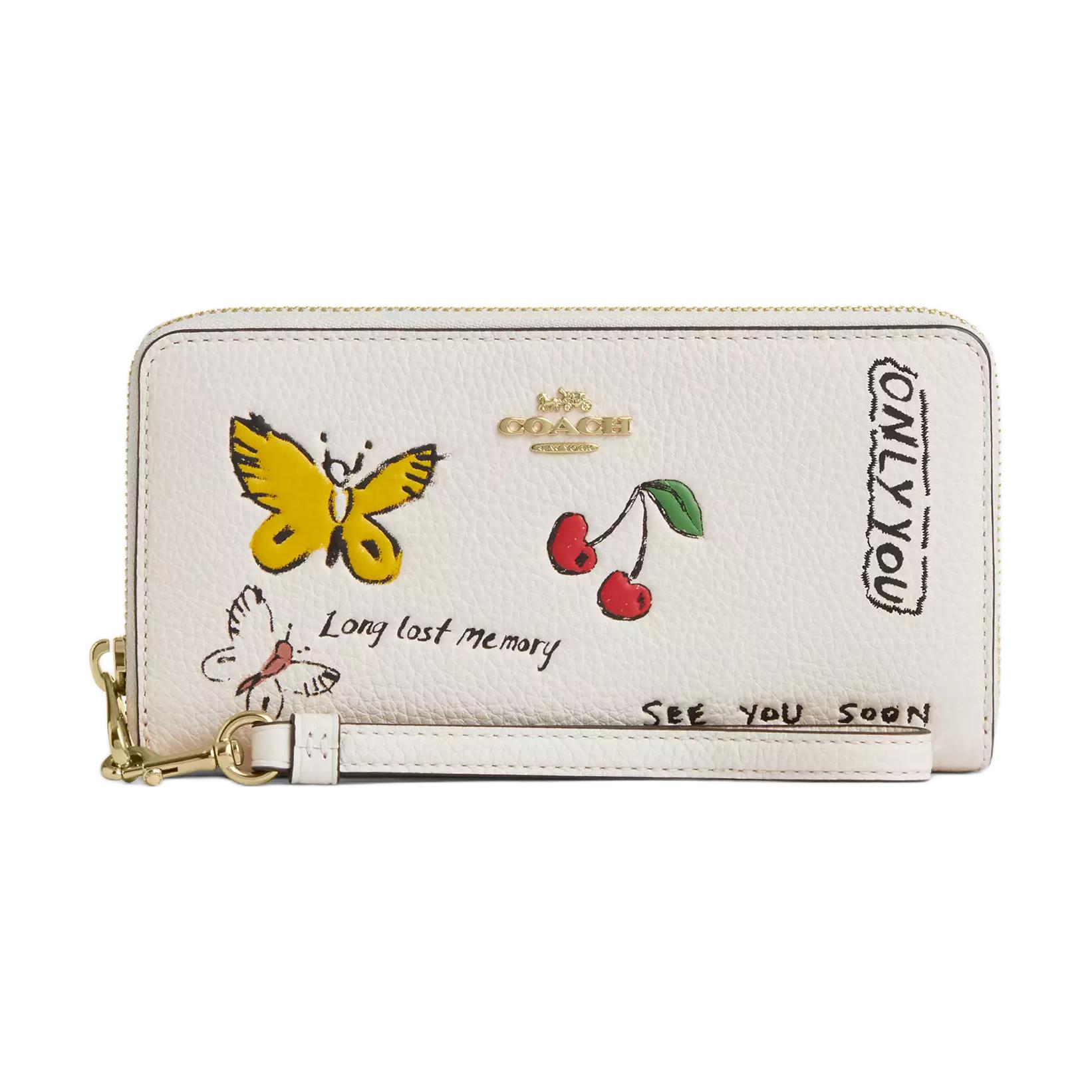 

New COACH Zip Around Leather Wallet Small Women s White CAX11-IMCAH 19.1*2.5*9.9CM