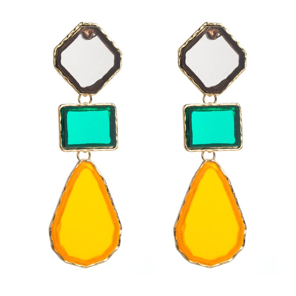 

ZA Retro Geometric Colorful Resin Teardrop Dangle Earrings with S925 Silver Needle