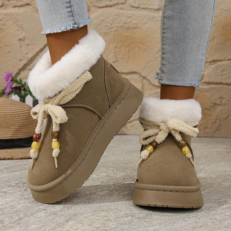 Fashion Thick Bottom Fur Winter Snow Boots Woman Casual Bowknot Non Slip Cotton Padded Shoes Woman Short Plush Platform Ankle Boots