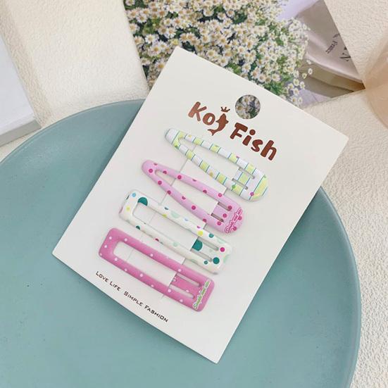 4Pcs Girl Hairpin Plaid Dot Printing Water Drop BB Clip Sweet Girly Style Strong Grip Bang Hair Pins Hair Accessory