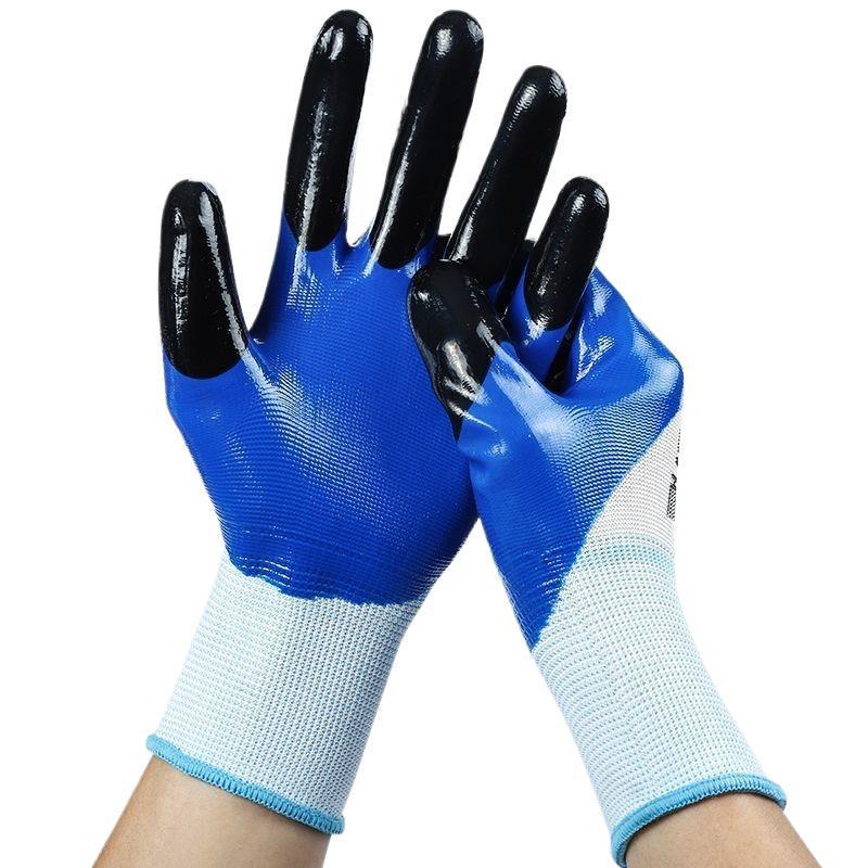 Durable, Wear-Resistant Nitrile Work Gloves: Non-Slip, Waterproof, Oil-Proof, Breathable, and Reinforced for Labor Protection.