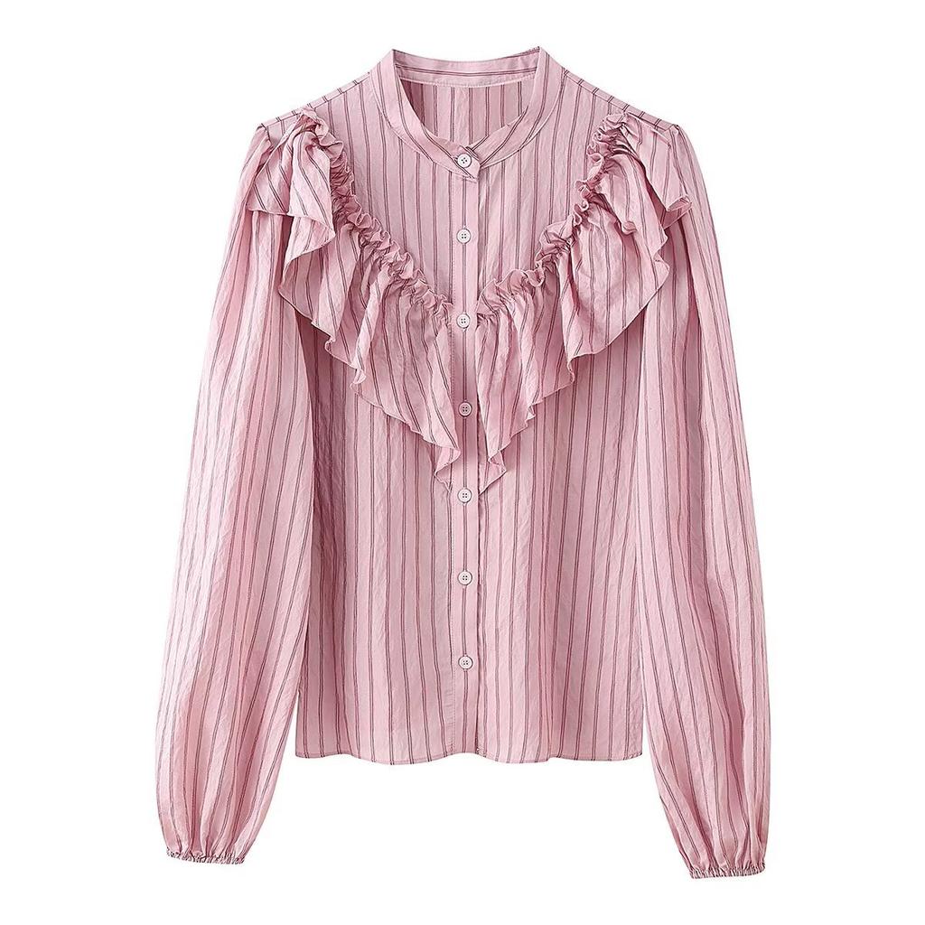 European and American Style New Women's Fashionable Striped Layered Decorative Shirt 2137520
