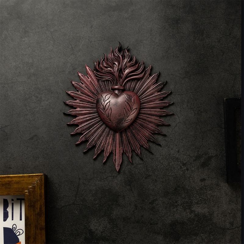 Elegant Gothic Sacred Hearts Wall Hanging Plaque Resin Cardiac Sculpture Ornament Perfect for Home Office Decors Gift