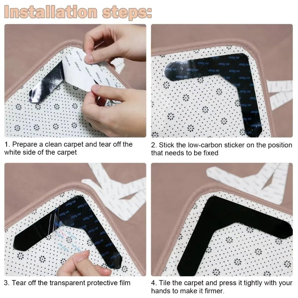 4Pcs Traceless Rug Corner Gripper Strong Adhesive Carpet Tape Slip-resistant Mat Fastener Carpet