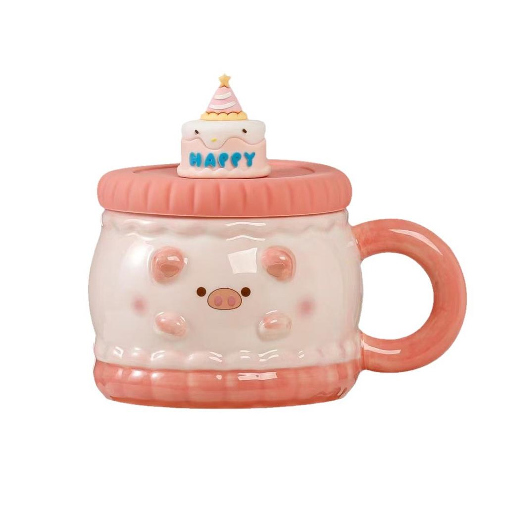 Cup with Lid Cartoon Mug High Looking Cup Ceramic Cute Girl Water Cup Birthday Gift Souvenir