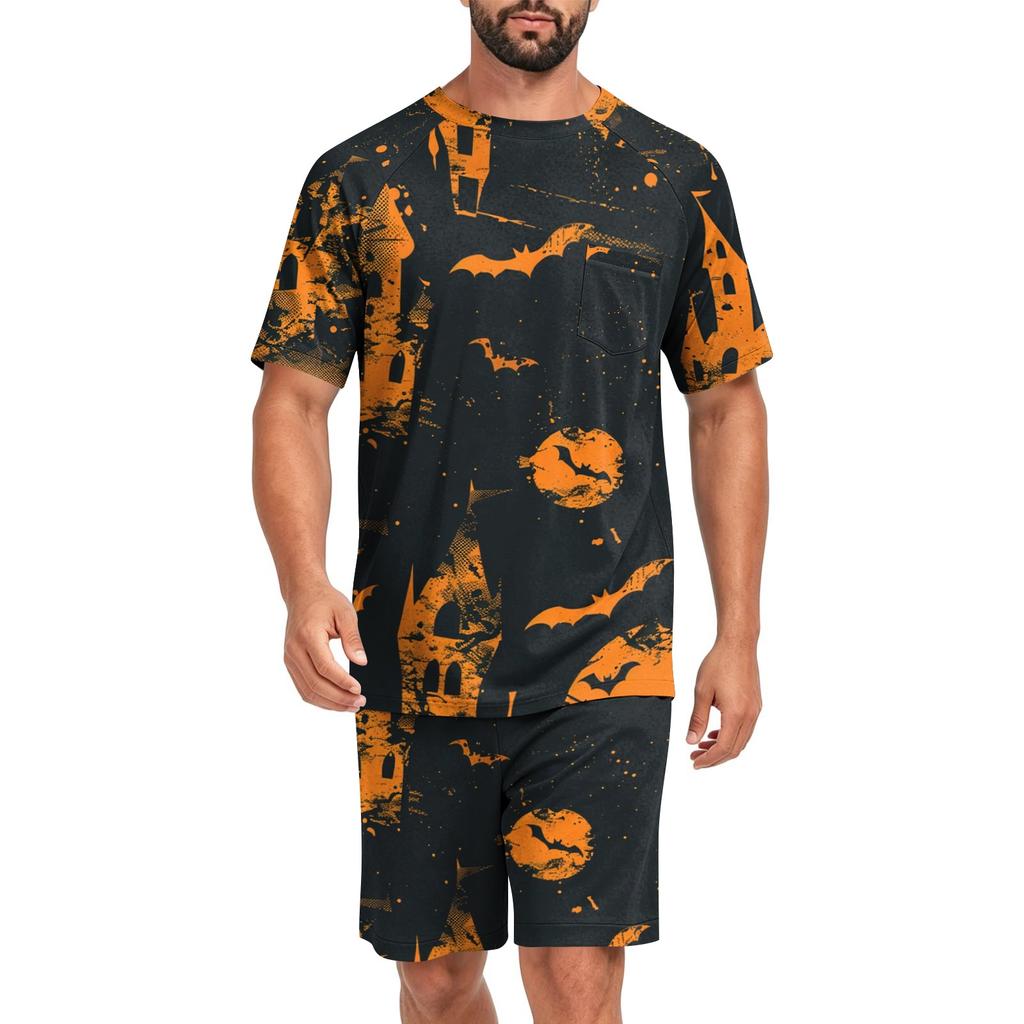 Set Pigiama Casual da Uomo per Halloween Top a Manica Corta e Pantaloncini Leggero Traspirante Abbigliamento da Notte e per il Tempo Libero