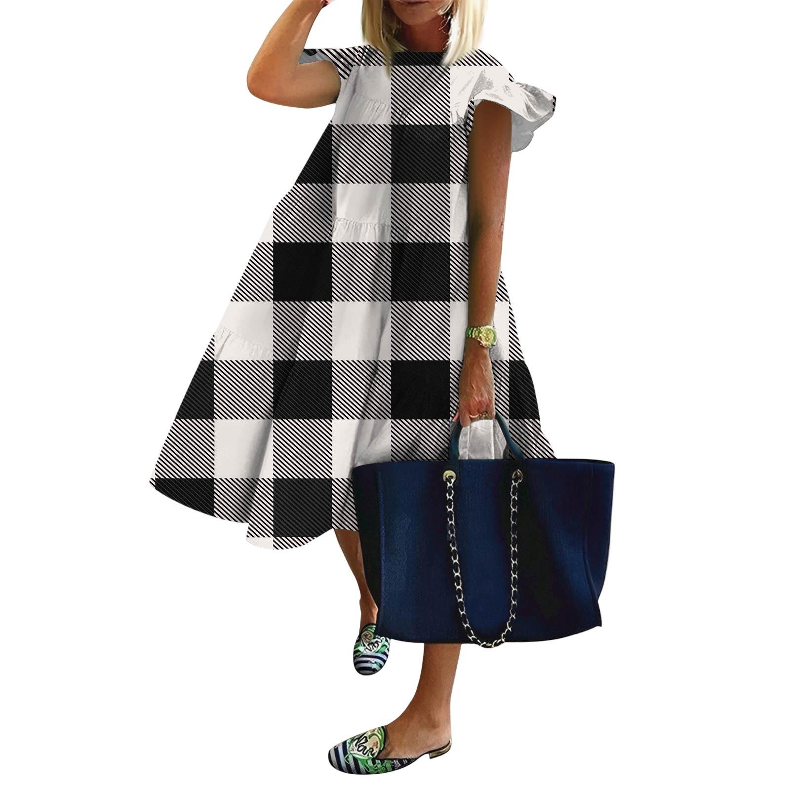 

Женские модные повседневные свободные платья с круглым вырезом и оборками на рукавах с принтом L