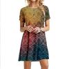Elegant Short Sleeve 3D Print Dress Beach Summer Midi Dresses