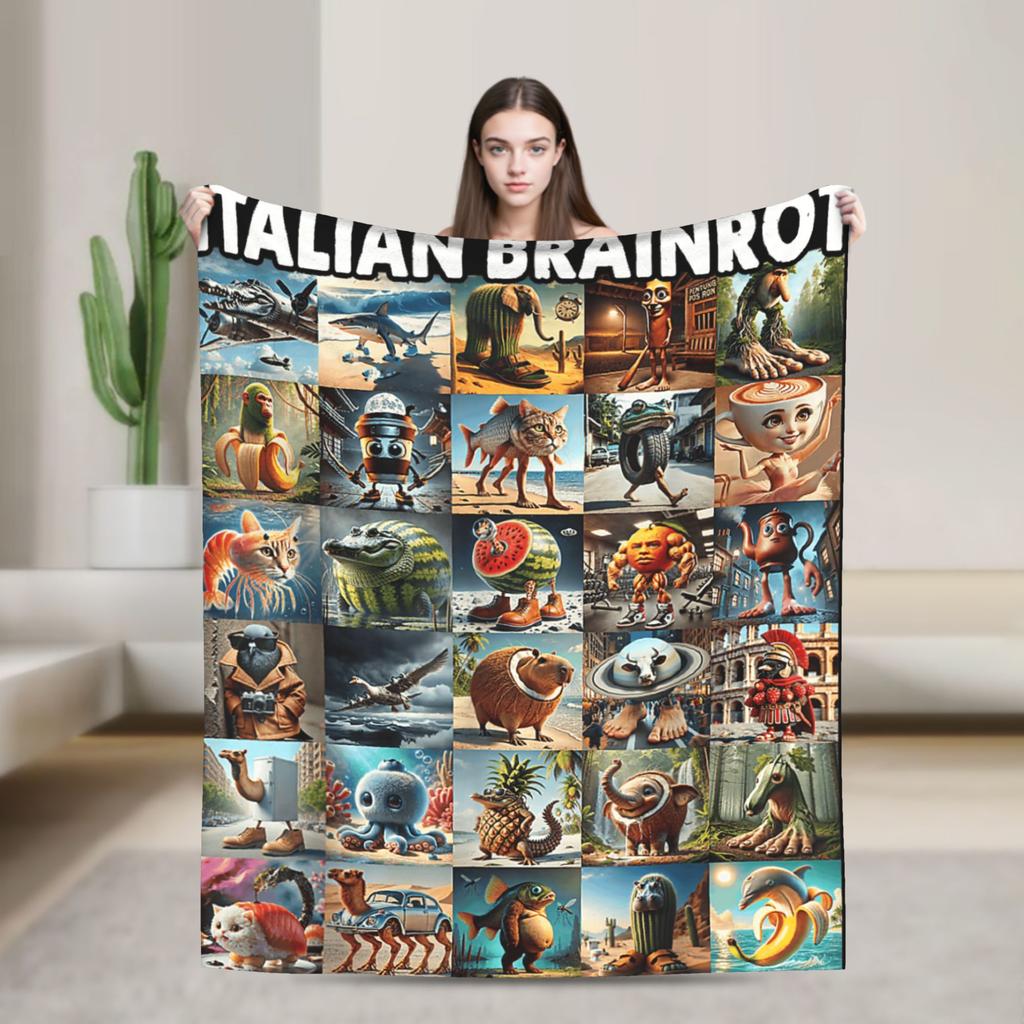 Italian Brainrot Cappuccino Assassino Fun Cappuccino Meme Blanket Soft Funny Plush Throw Blanket For Flannel Bedspread Bed Cover