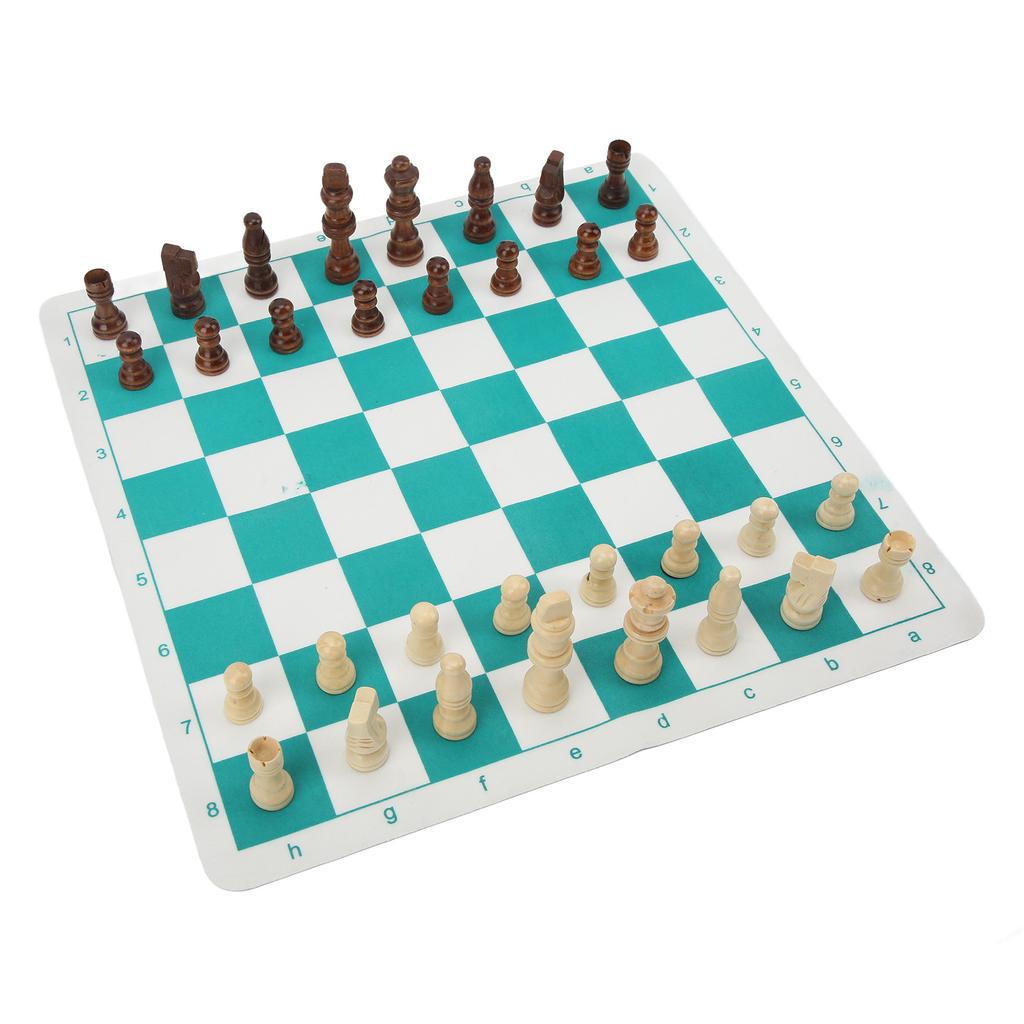 Chess Set Imitation Wood Plastics Glossy Lightweight Chess Pieces with PU Chessboard for Beginners