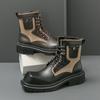 Fashion Mens Leather Business Boots Fashion YoungWaterproof Trendy Thick Bottom Boots Man Luxury Square Head High Top Gentleman Shoe