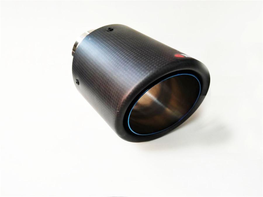 Car Universal 63-89mm Blue Burnt Steel End Carbon Fiber Exhaust Muffler Tip Pipe