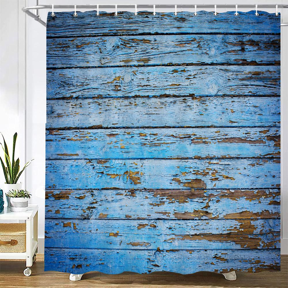 Nordic Retro Style Wood Board Grain 3D Printing Shower Curtain With Hooks Polyester Waterproof Home Decor Curtains 180x180cm
