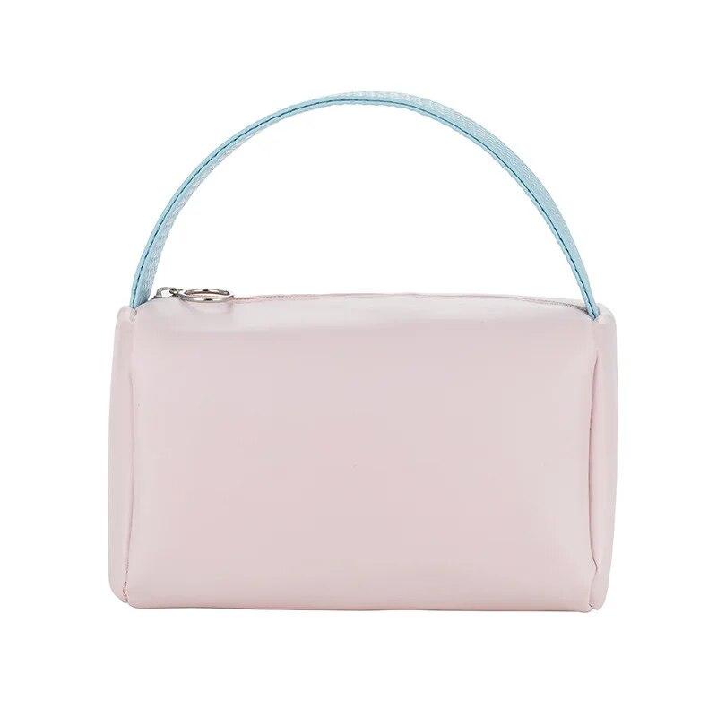 

Женская водонепроницаемая косметичка с ручкой из искусственной кожи, дорожные косметички ярких цветов, портативная косметичка, органайзер для хранения туалетных принадлежностей розовый