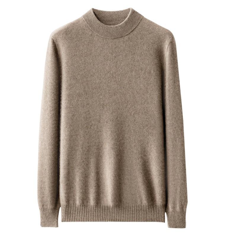 100 pure cashmere shirt solid color flat semi-turtleneck sweater basic knitting men