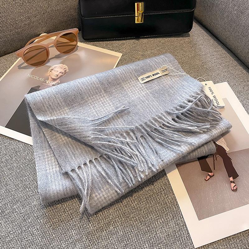 100% Pure Wool Scarf Female Winter Warm Cashmere Shawl Checkerboard Grain Design Couple Accessory Premium Sense Windproof Scarf