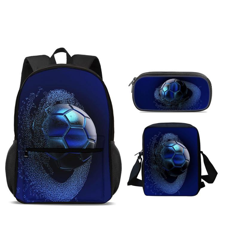 Soccer backpack, pencil case, shoulder bag 3Pcs Set, sports style, football, best partner for male and female students in school