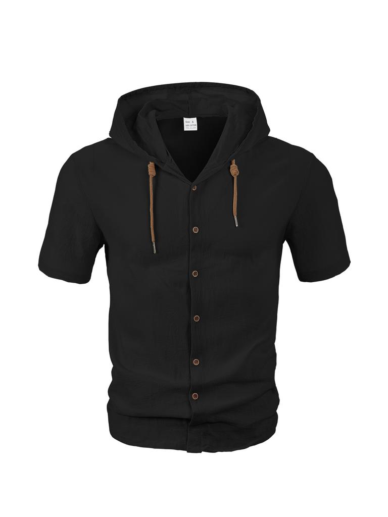 Tk American Summer Thin Breathable Linen Ami Kaji Loose Hooded Men'S Short Sleeve Shirt