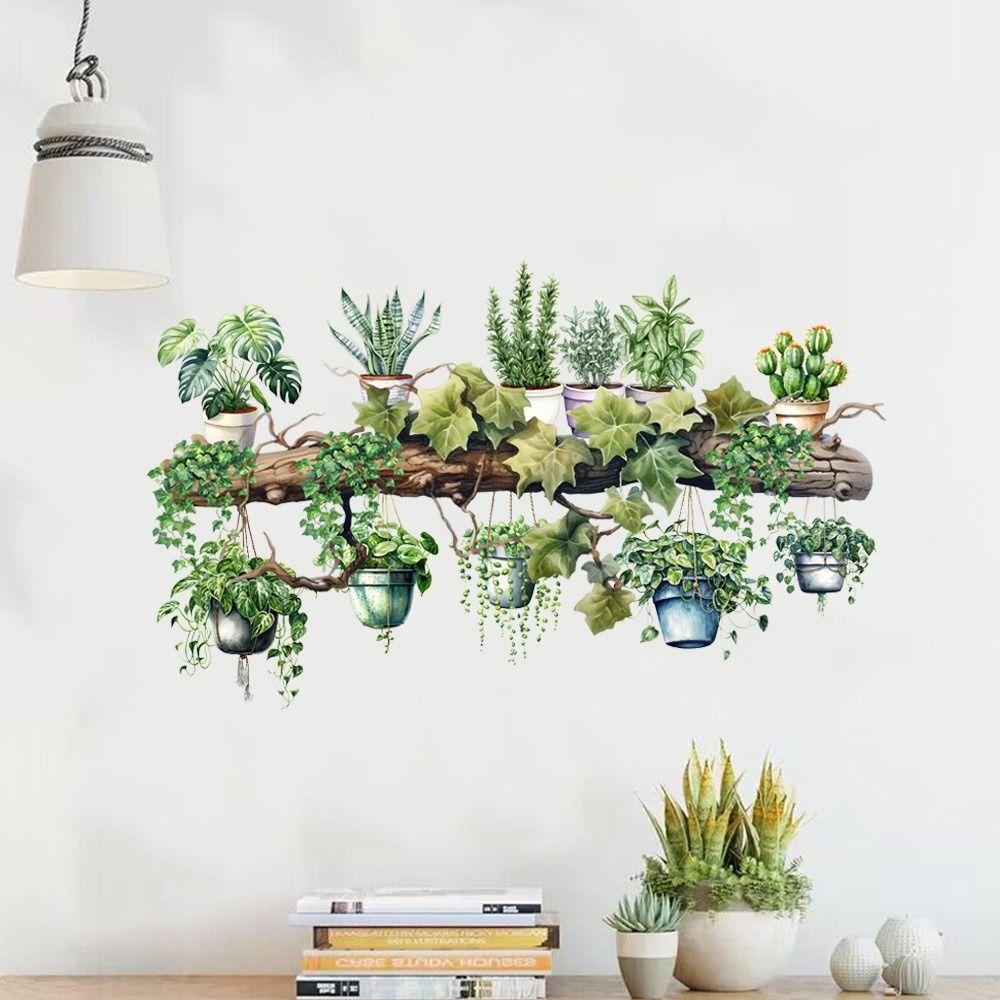 Dill Leaves Hanging Basket Sticker Waterproof Stump Potted Plant Decorative Decals  Livingroom