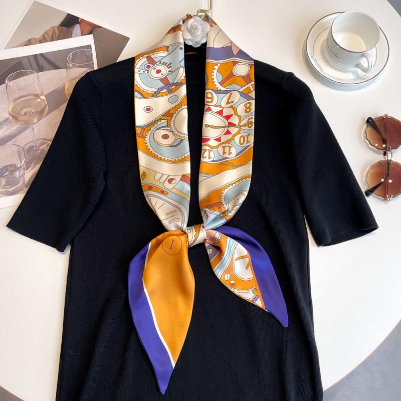 New Summer Small Long Striped Silk Scarf for Women with Versatile Extra Long Hair Strap Scarf Korean Diamond Strap Streamer