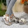 Large Size Leopard Print Wedge Sandals Summer New European and American Bow Round Head Height Increase Women's Shoes