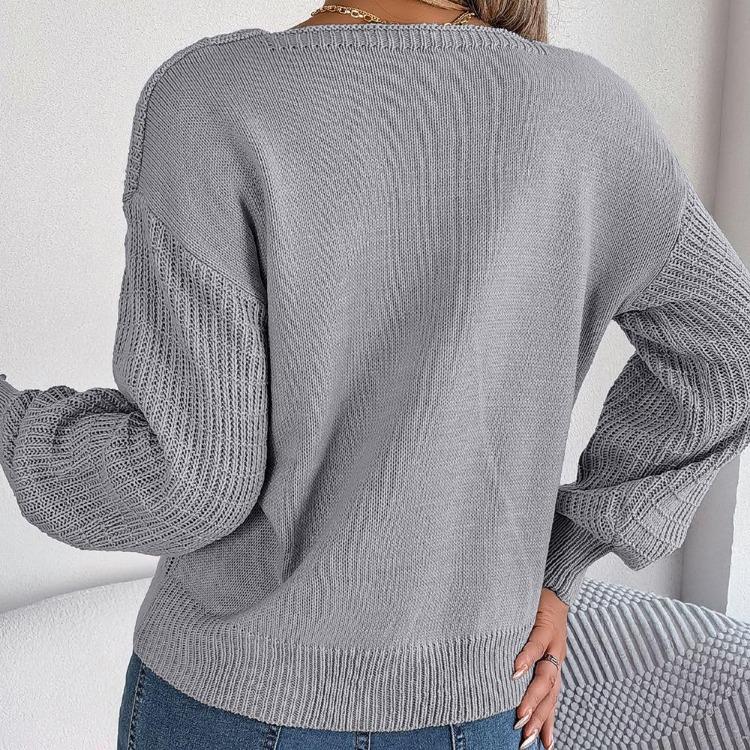 Vintage Løs Langermet Cardigan Genser Ensfarget Strikk O-hals Topp Høst Vinter