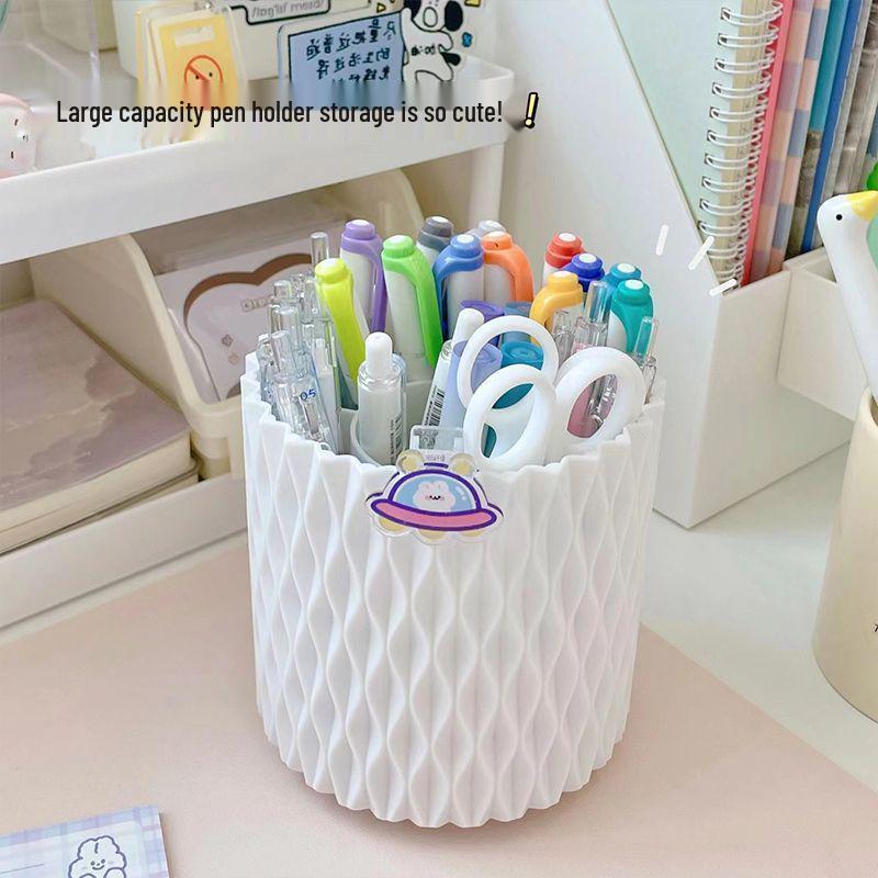 Round Desktop Cosmetic Organizer: Large Capacity Pen, Lipstick & Eyebrow Pencil Holder