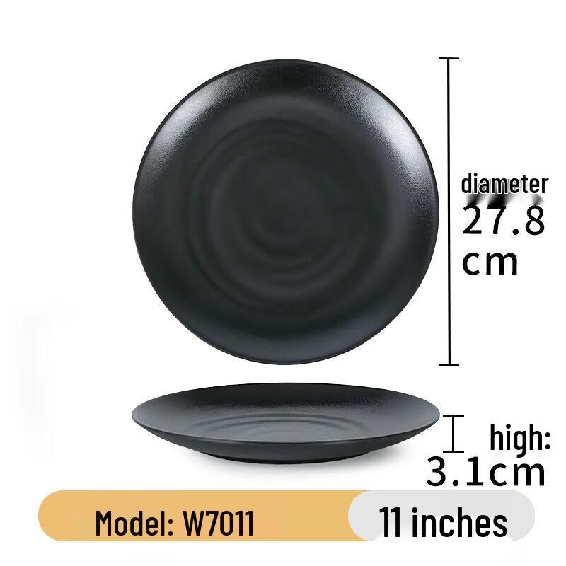 Heerli W7011 Black Melamine Round Dinner Plates - Set of 6