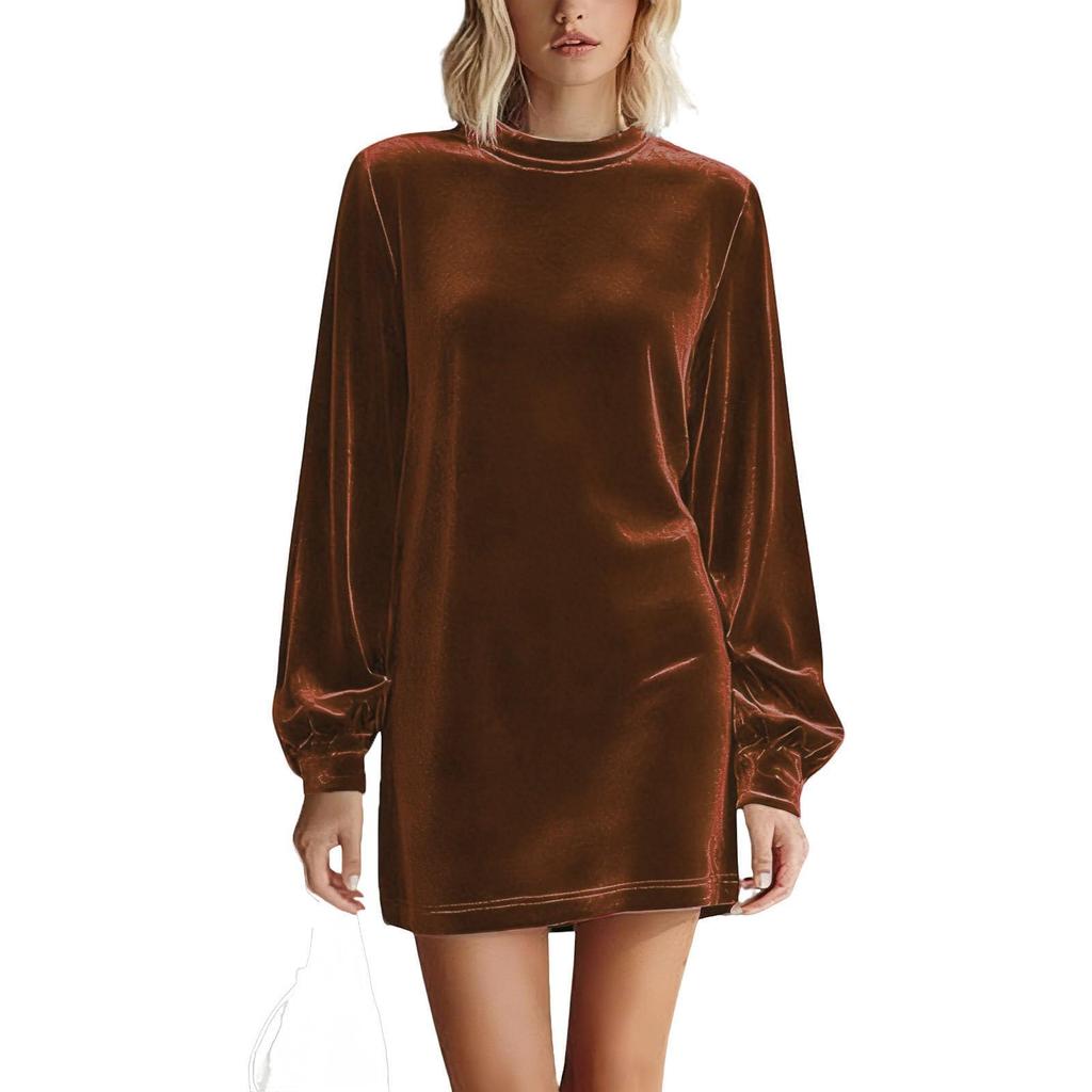 Women's Loose-Fit Casual Long-Sleeve Velvet Dress