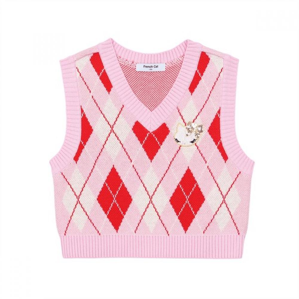 French Cat Розовый вязаный жилет в ромбы Q51daw021p1 Pink/110