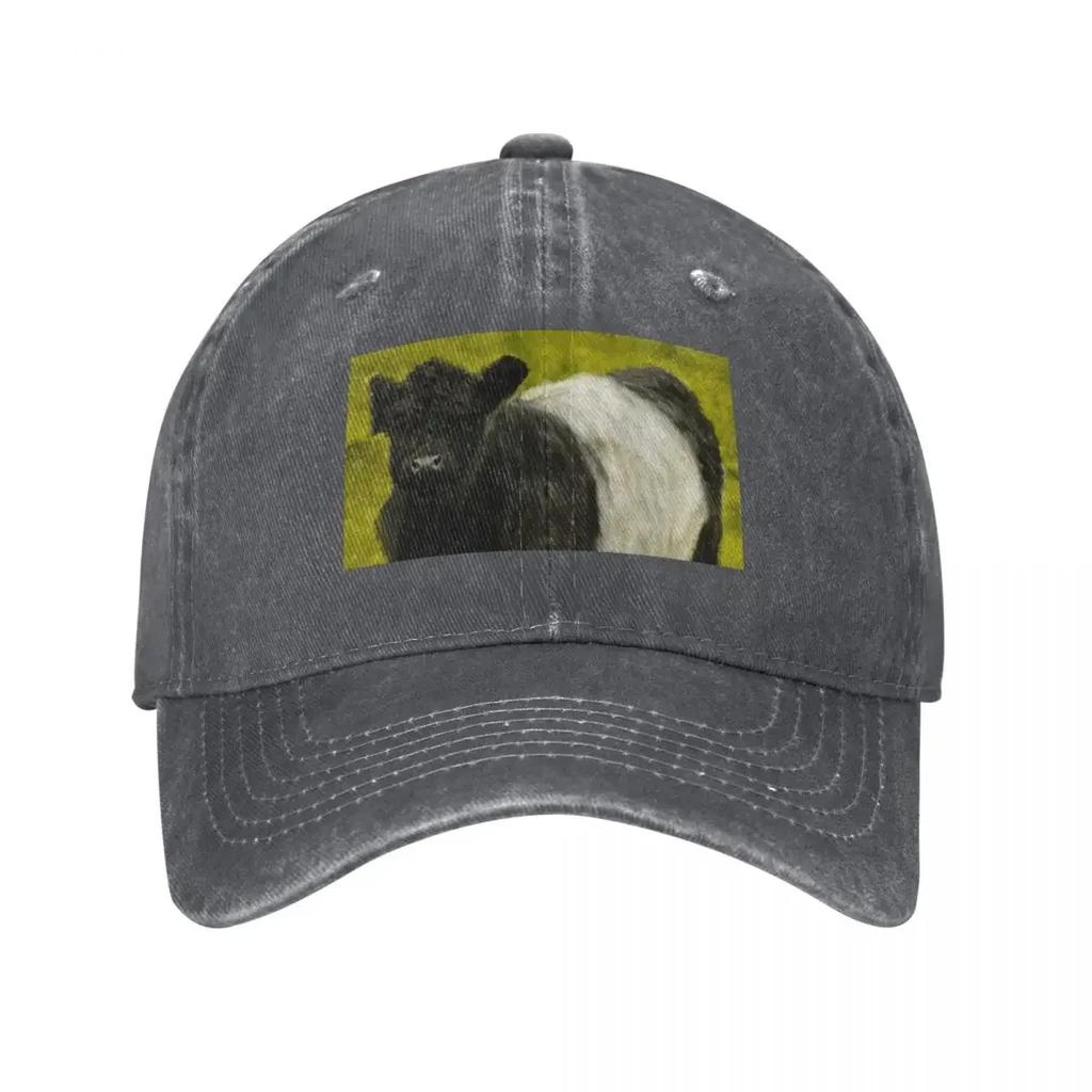 Belted Galloway Cow Cute Farm Animal Belted Galloway Cattle Oil Paint Scottish Belted Galloway Cattle Baseball Cap