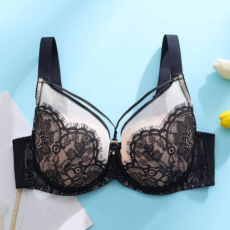 

Front Cross Bra Women s Plus Size Bra Lace Sexy Bra U-shaped Back Plus Size Bra 34/75C чорний