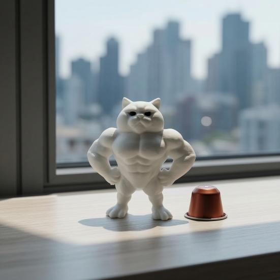 Muscle Cat Statue, 3D Printed Standing Muscular Cat Figurine, Funny Quirky Kitten Desk Ornament for Living Room, Bedroom, Office Desktop, Cabinet